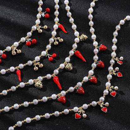 Ожерелья из латунных бусин с микропаве из прозрачного кубического циркония, с абс имитацией жемчужных бусин и эмали, без кадмия и без свинца, долговечный, стойки покрытие