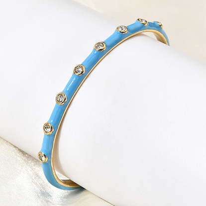 304 эмалированные браслеты-манжеты из нержавеющей стали для женщин, со стразами, ионное покрытие (ip), голубой