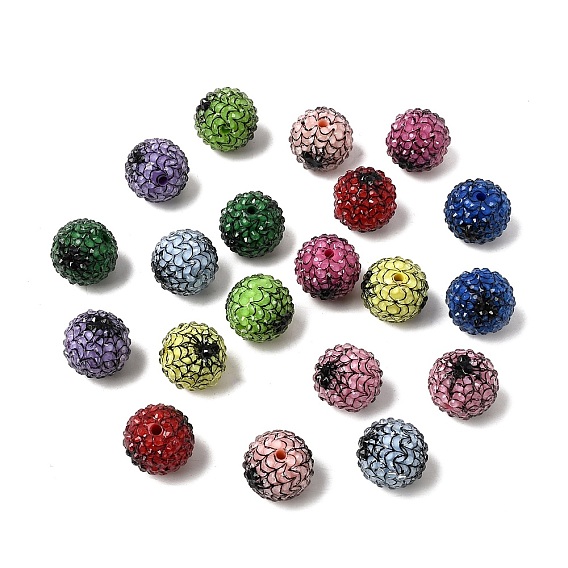 Непрозрачные акриловые и прозрачные смоляные бусины из страз, круглый с узором паука