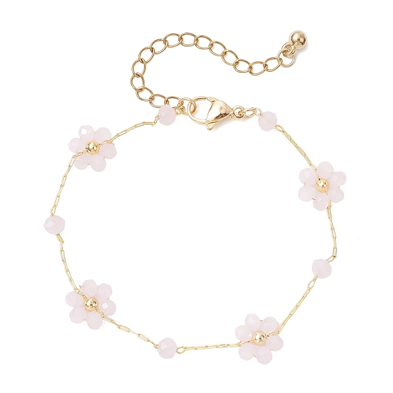 Браслеты из искусственного жемчуга из стекла и АБС-пластика, 304 браслеты из нержавеющей стали с цепочками для женщин, цветок