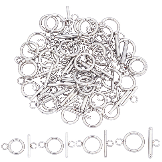 40Sets 4 Style 304 Stainless Steel Toggle Clasps, Ring