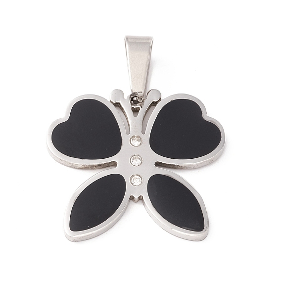304 acier inoxydable émail pendentifs, avec strass, papillon