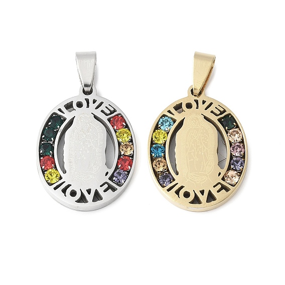 201 подвески из нержавеющей стали, со стразами, овал с подвесками Дева Мария и слово любовь