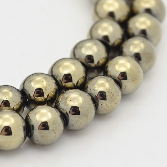 Round Non-magnetic Synthetic Hematite Beads Strands, Imitation Pyrite