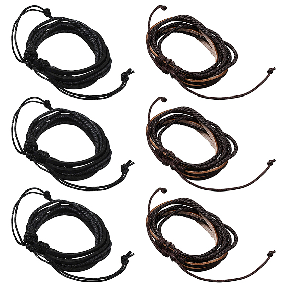 6 шт. 2 цвета многорядные плетеные браслеты из искусственной кожи для мужчин