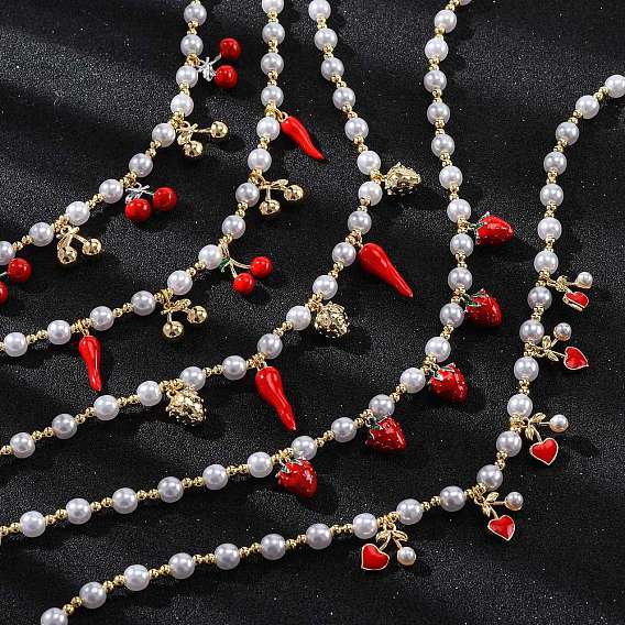 Ожерелья из латунных бусин с микропаве из прозрачного кубического циркония, с абс имитацией жемчужных бусин и эмали, без кадмия и без свинца, долговечный, стойки покрытие