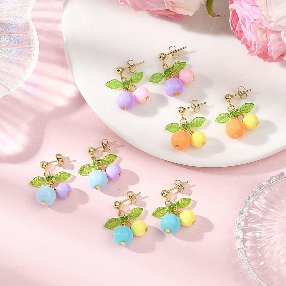 Серьги-гвоздики с подвесками из акрила вишни, с фурнитурой для сережек из железа и 304 нержавеющей стали