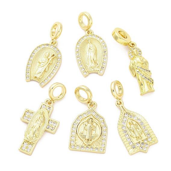 Латунные микро-паве кубические цирконии святая дева европейские подвески-шармы, Подвески с большими отверстиями