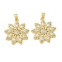 Brass Micro Pave Clear Cubic Zirconia Pendants, Flower Charms