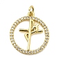 Латунные микро проложить кубического циркония подвески, кольцо с крестом, с целью перехода в кольце, без свинца и без кадмия, долговечный, реальный 18 k позолоченный, стойки покрытие