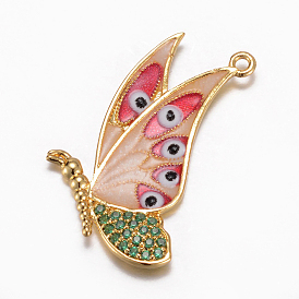 Латунные микро проложить кубического циркония подвески, с эмалью, бабочка, золотые / платиновые