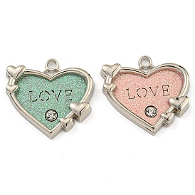 Alloy Pendants, with PU Leather, Rhinestone and Glitter Powder, Heart with Word Love, Cadmium Free & Lead Free