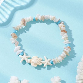 Браслеты из натуральных ракушек и синтетических бирюзовых бусин, эластичные браслеты для женщин, черепаха и морская звезда
