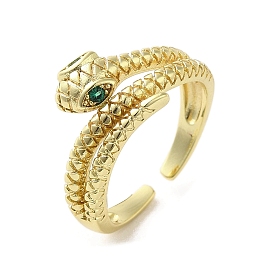 Rack Plating Brass Micro Pave Cubic Zirconia Finger Ring, Cuff Ring, Long-Lasting Plated, Cadmium Free & Lead Free, Snake