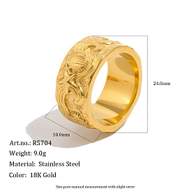 Ocean Theme 304 Stainless Steel Finger Rings, Shell Shape & Starfish, Wide Band Rings