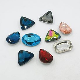 Accesorios de vidrio, espalda plateada, señaló hacia atrás y facetas, estilo mezclado, 23~29x18~24x7.5~8 mm