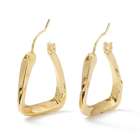 Brass Hoop Earrings, with Steel Pin, Long-Lasting Plated, Triangle