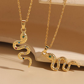 Stylish and Versatile Copper 14K Gold-Plated Necklace with Serpentine Zircon Pendant