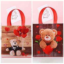 Rectangle Bear Printed Non-Woven Waterproof Bags with Handles, Heavy Duty Storage Reusable Shopping Bags