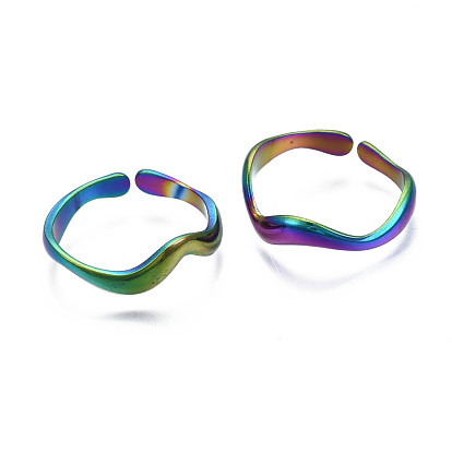 Ion Plating(IP) 304 Stainless Steel Cuff Ring, Rainbow Color Open Ring for Women