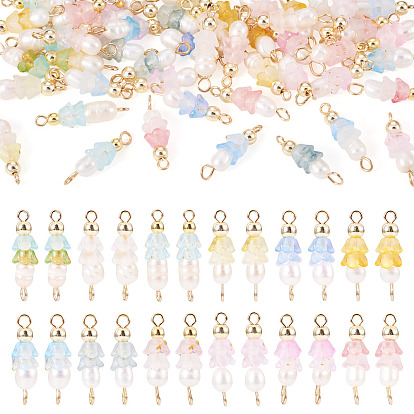 48 шт. 12 стили акриловые и натуральные жемчужные цветочные подвески-коннекторы, с медными петлями, золотые