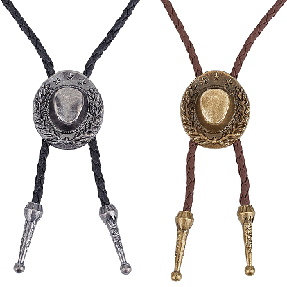 2 шт. 2 цвета вестерн, цинковый сплав, галстук-боло, ковбойская шляпа, лариат, шнур из искусственной кожи, ожерелья