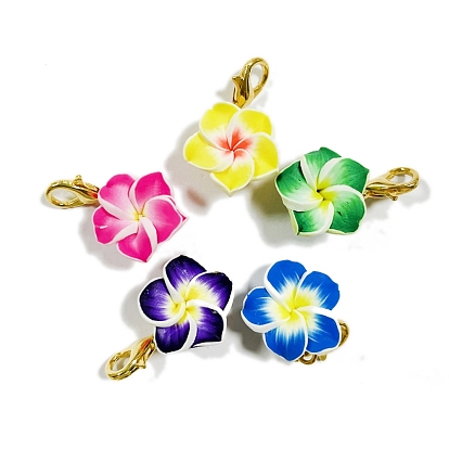 Arcilla polimérica hecha a mano 3 d flor plumeria colgante decoración, con aleación de zinc hebillas de pinza de langosta