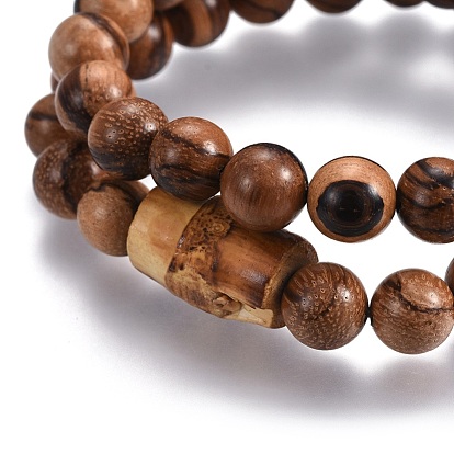 Couples Wood Beads Stretch Bracelets, with Natural Bodhi Beads