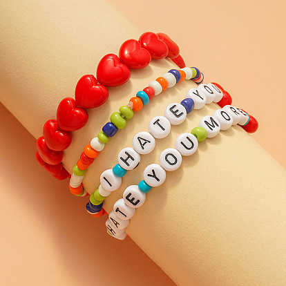Bohemian Ethnic Style Colorful Letter Beaded Bracelet with Red Heart Beads