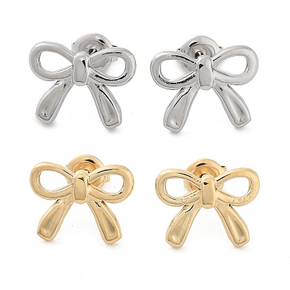 304 Stainless Steel Stud Earrings, Hollow Bowknot