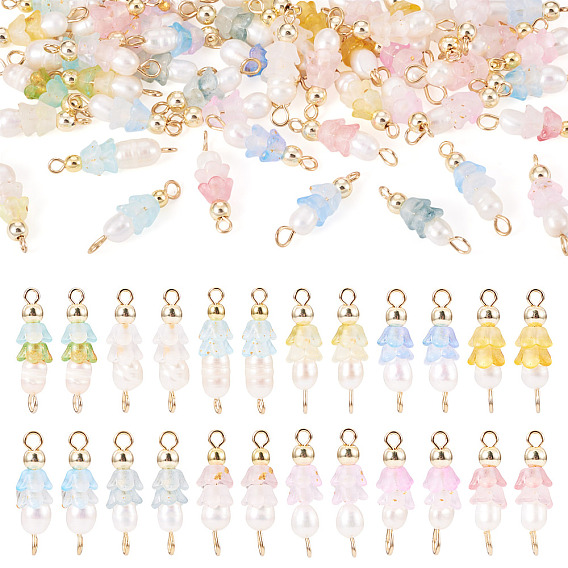 48 шт. 12 стили акриловые и натуральные жемчужные цветочные подвески-коннекторы, с медными петлями, золотые