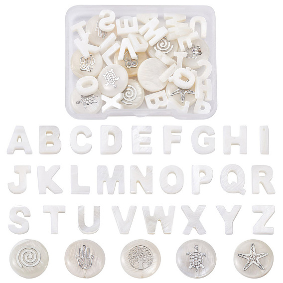 Естественных пресноводных стеклянные бусы, сверху просверленные бусы, Письмо ~ Z, алфавит, плоский круглый со смешанными формами