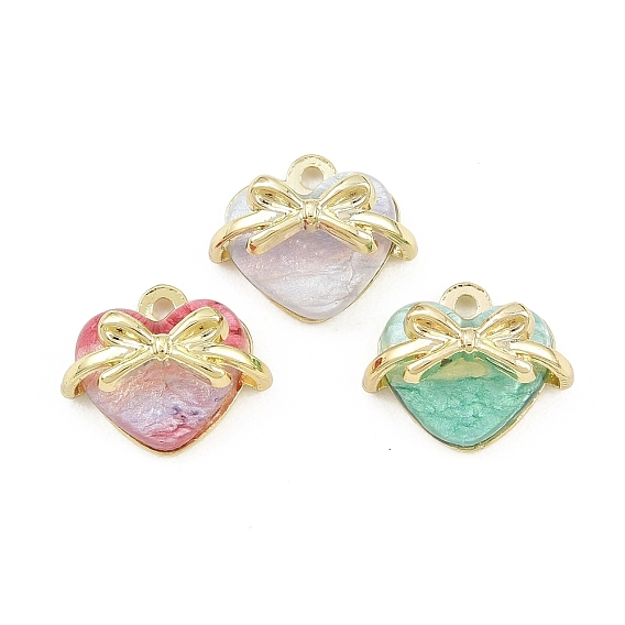 Alloy & Resin Pendants, Heart & Bowknot Charm, Long-Lasting Plated, Rack Plating, Golden