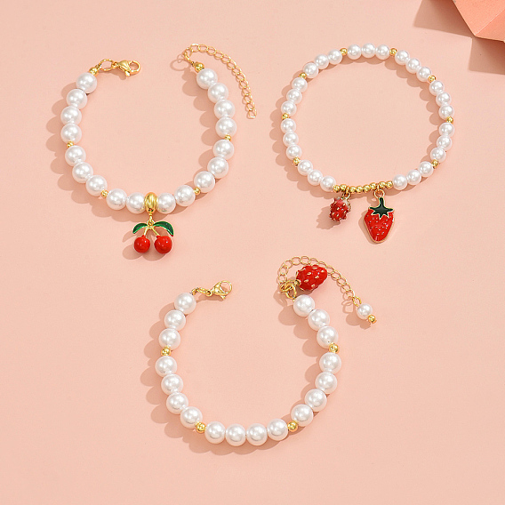 Латунь эмаль шарм браслеты, Браслеты из пластиковых бусин с имитацией жемчуга для женщин