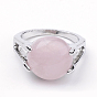 Natural Rose Quartz Rings, with Alloy Findings, Mixed Size, Mixed Shape, Platinum