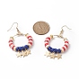 Independence Day Polymer Clay Heishi Beaded Ring with Star Dangle Earrings, Golden Brass Long Drop Earrings for Women