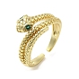 Rack Plating Brass Micro Pave Cubic Zirconia Finger Ring, Cuff Ring, Long-Lasting Plated, Cadmium Free & Lead Free, Snake