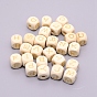 Natürliche Xanthorroea Holzperlen, Würfel mit Buchstaben a~z, Lasergravur
