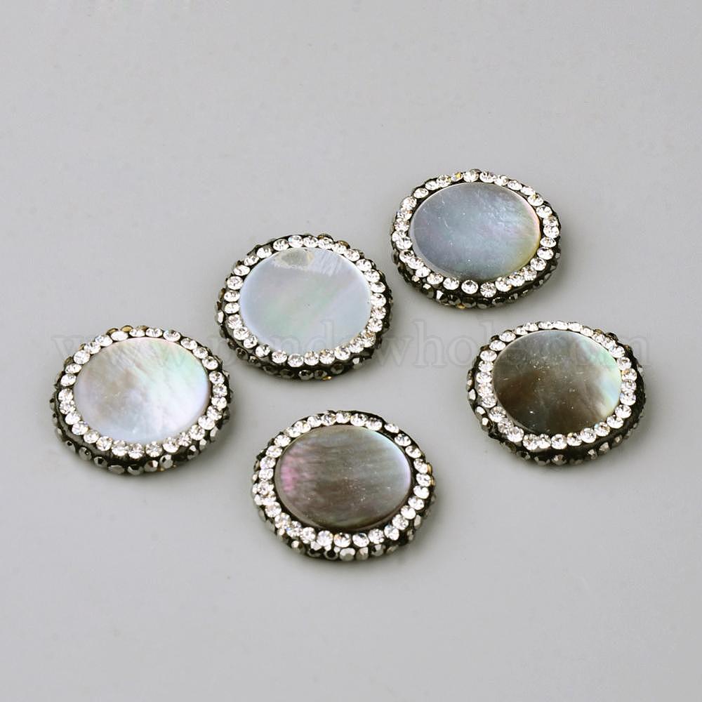 Wholesale Sea Shell Beads, with Rhinestone, Flat Round in bulk ...