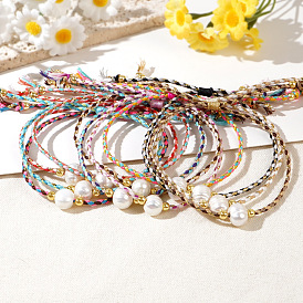 Плетеные браслеты из бусин натурального пресноводного жемчуга, плетеные браслеты из хлопкового шнура для женщин