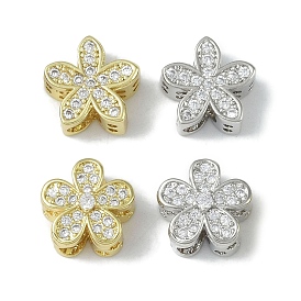 Rack Plating Brass Micro Pave Clear Cubic Zirconia Beads, Long-Lasting Plated, Lead Free & Cadmium Free, Flower