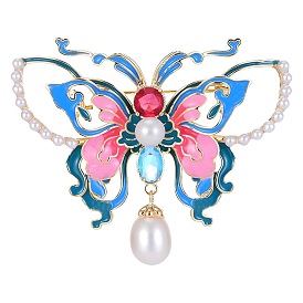 Butterfly Enamel Pins, with Plastic Pearl, Zinc Alloy Enamel Brooches for Backpack Clothes