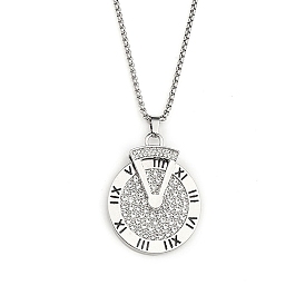 201 Stainless Steel Chain, Zinc Alloy Pendant and Rhinestone Necklaces, Clock