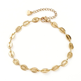 Brass Coffee Bean Chain Anklets for Women, Adjustable Foot Jewelry