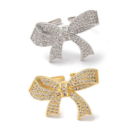 Bowknot Brass Micro Pave Clear Cubic Zirconia Open Cuff Rings for Women