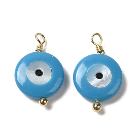Glass & Shell Pendants, with Real 18K Gold Plated Brass Loop, Evil Eye Charm