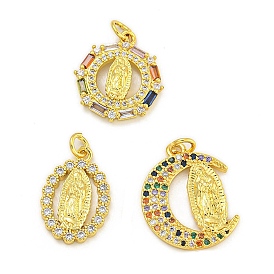 Virgin Mary Theme Rack Plating Brass Micro Pave Cubic Zirconia Pendants, Long-Lasting Plated, Cadmium Free & Lead Free, Real 18K Gold Plated