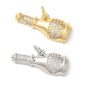 Rack Plating Brass Clear Cubic Zirconia Pendants, with Jump Ring, Long-Lasting Plated, Lead Free & Cadmium Free, Bottle