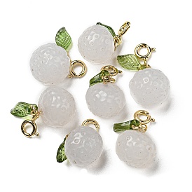 Natural White Agate Pendant Decorations, Longan Gems Ornament with Brass Spring Ring Clasps