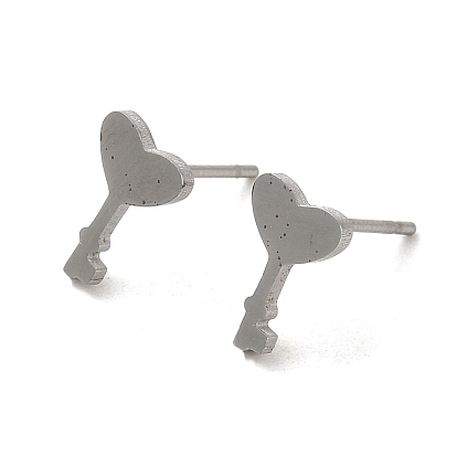 304 Stainless Steel Stud Earrings, Heart Key Shape